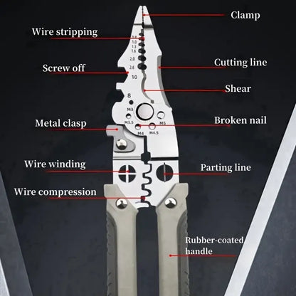 10-in-1 Stainless Steel Wire Stripper with Multi-Function Cutters