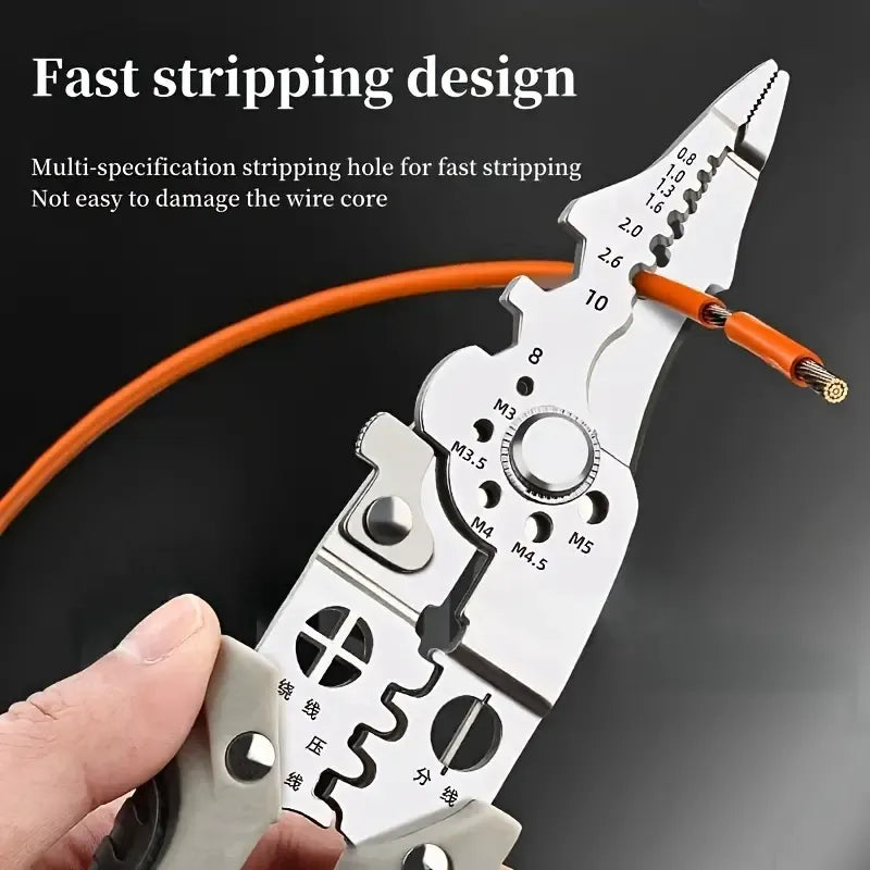 10-in-1 Stainless Steel Wire Stripper with Multi-Function Cutters